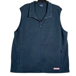 Vineyard Vines Mens Fleece Vest Full Zip Pockets Navy Blue XL